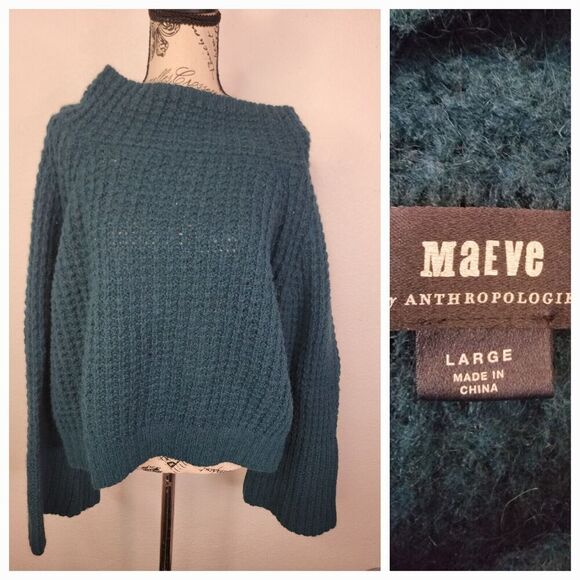 Maeve Anthropologie Sweater L Dionne Bell Sleeve Open Knit Cowl Neck OB1249734 - Picture 1 of 11